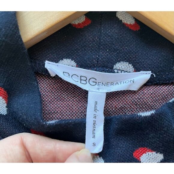 BCBGeneration Blue, Red & White Polka Dot Flutter Sleeves Mock Neck Crop Top - Picture 11 of 16